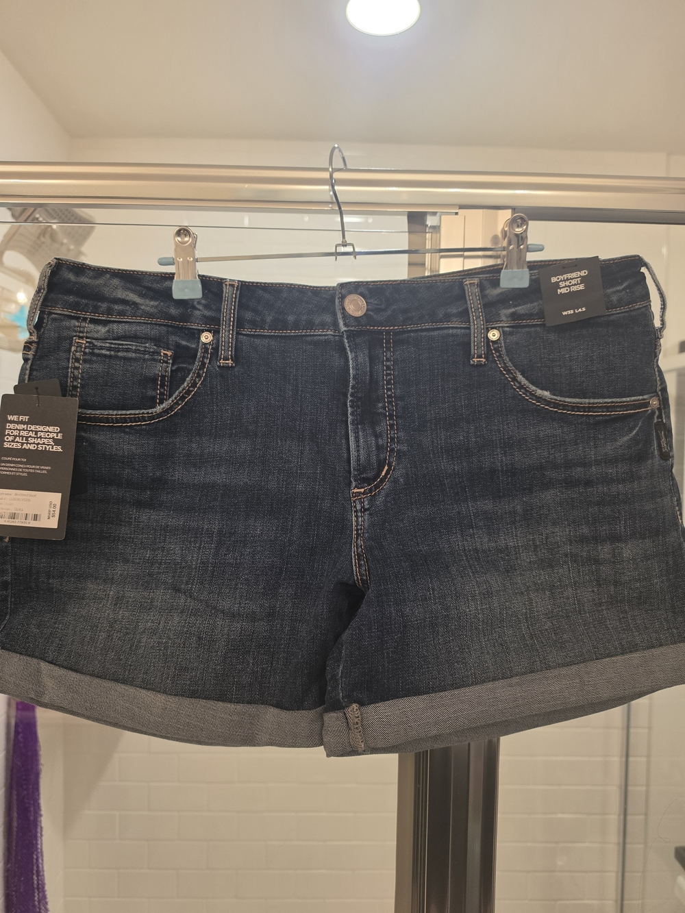 Silver Jeans Dark Blue Cuffed Denim Shorts